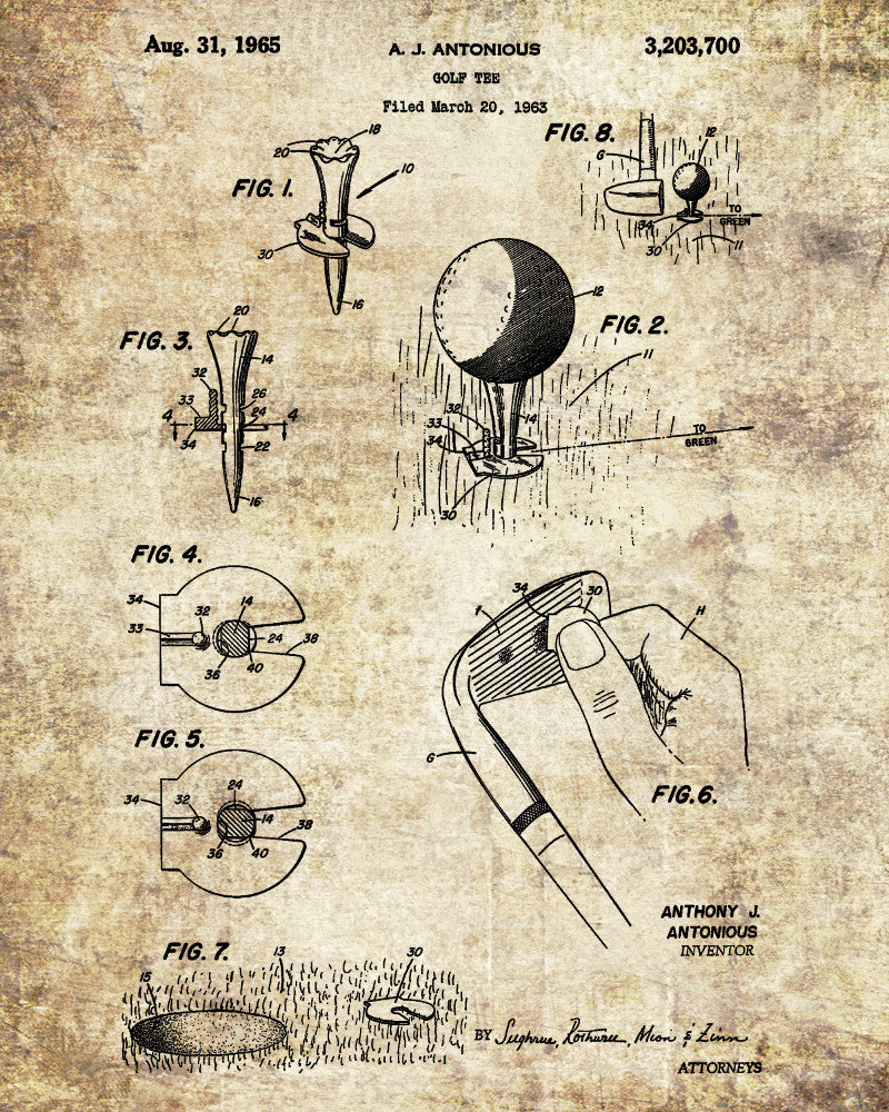 Golf Tee Patent Print Golfing Gift Golfer Poster