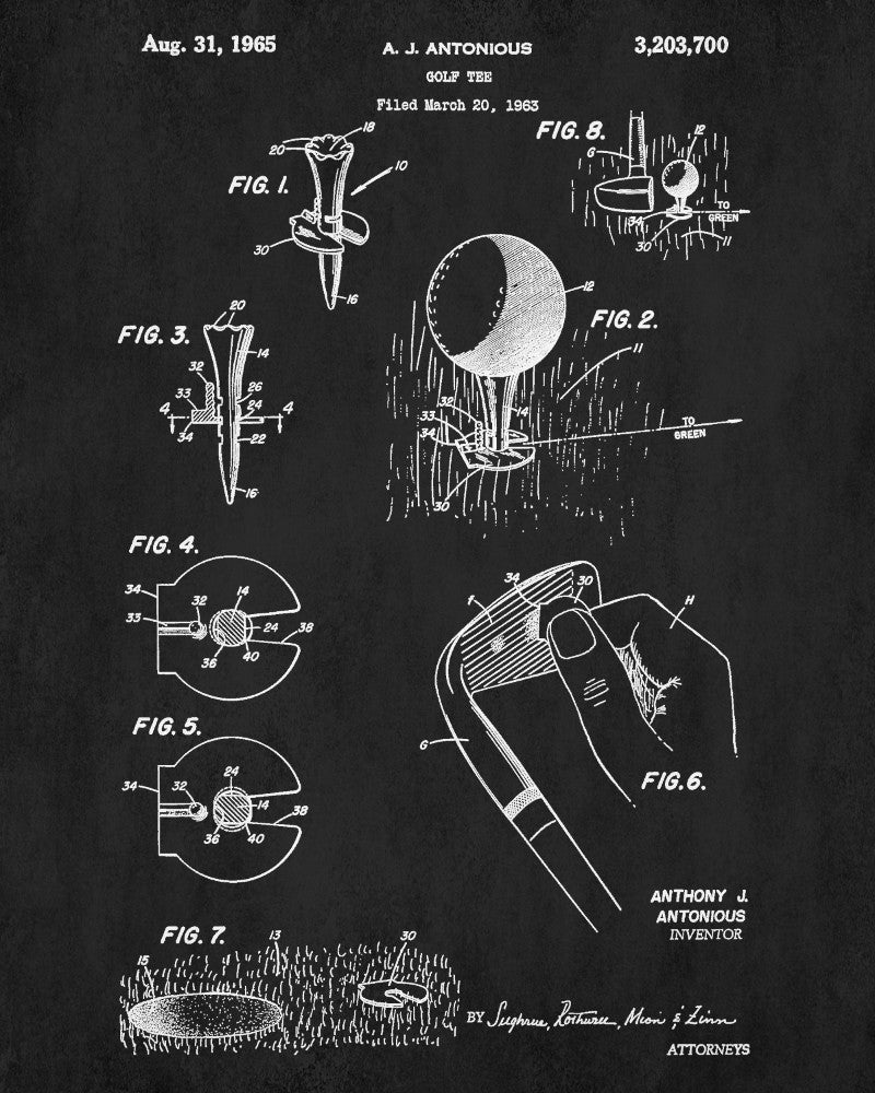 Golf Tee Patent Print Golfing Gift Golfer Poster