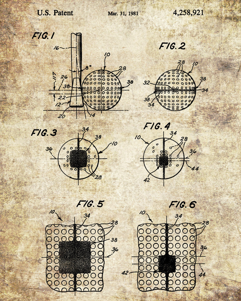 Golf Ball Patent Print Golfer Wall Art Golfing Poster