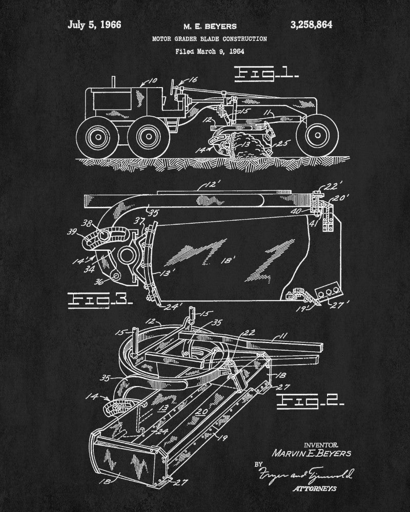 Grader Patent Print Construction Blueprint Mining Poster