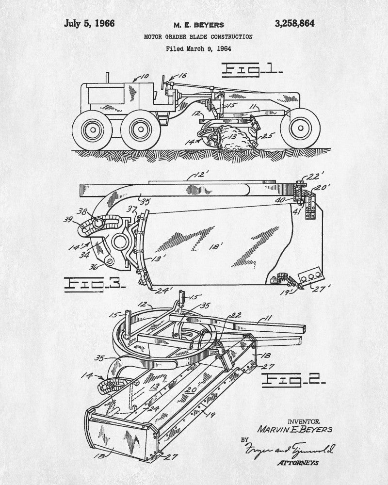 Grader Patent Print Construction Blueprint Mining Poster