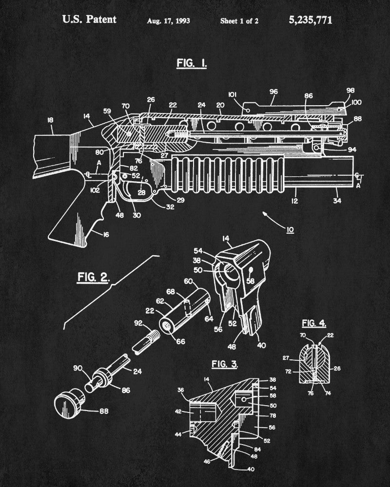 Grenade Launcher Patent Print Military Blueprint Weapons Poster - OnTrendAndFab