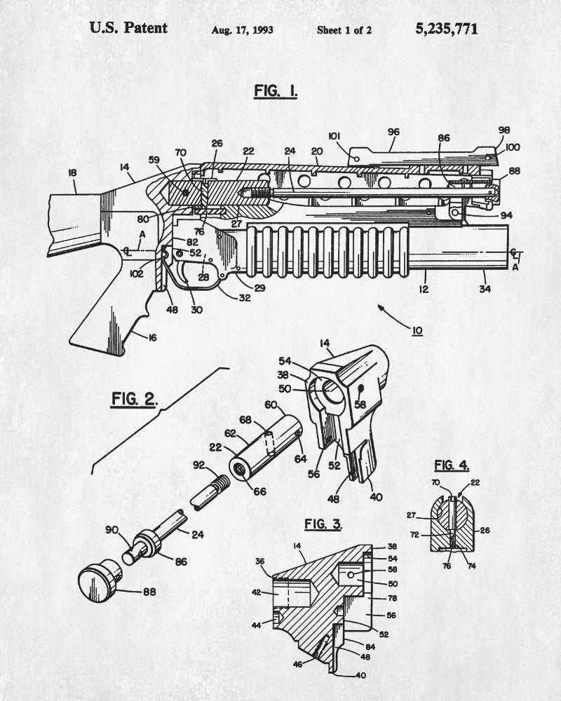 Grenade Launcher Patent Print Military Blueprint Weapons Poster - OnTrendAndFab