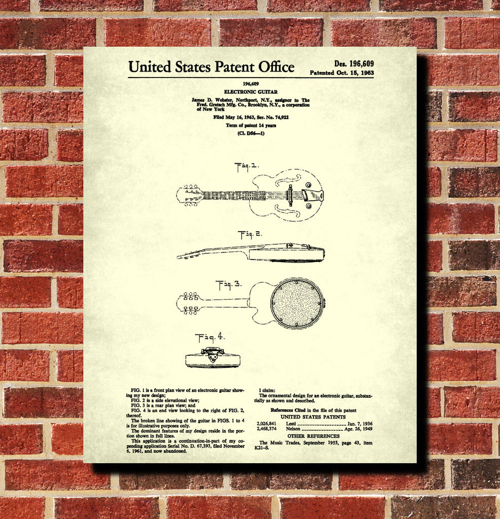 Guitar Poster Musical Instrument Patent Print Music Decor