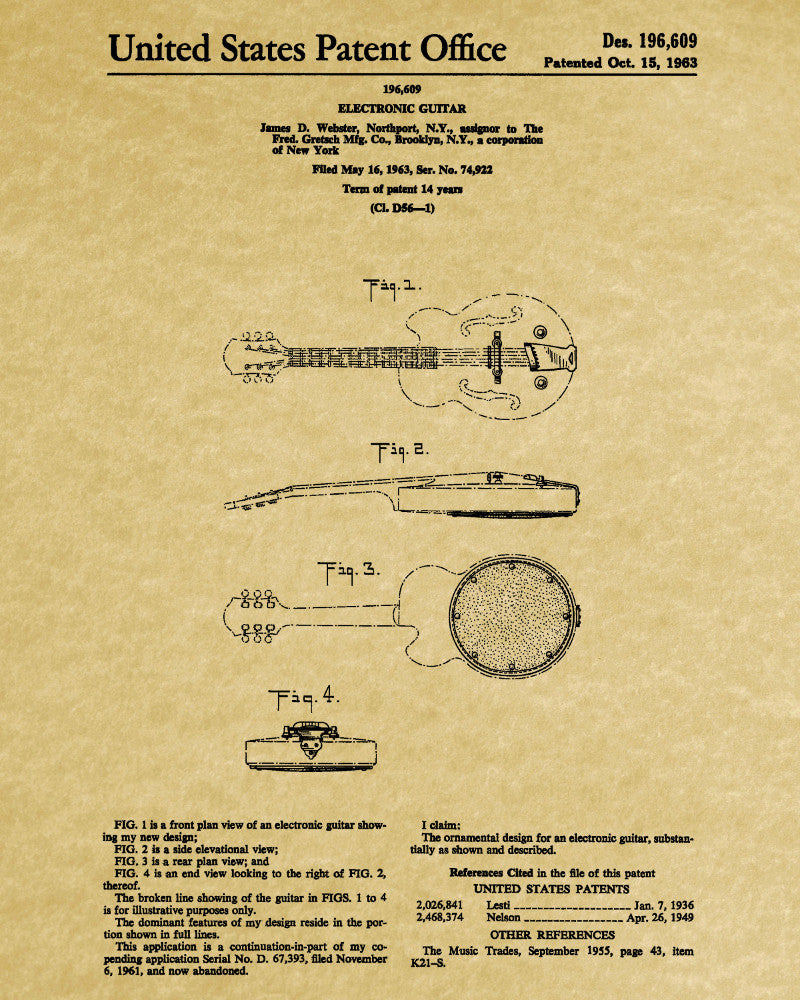 Guitar Poster Musical Instrument Patent Print Music Decor