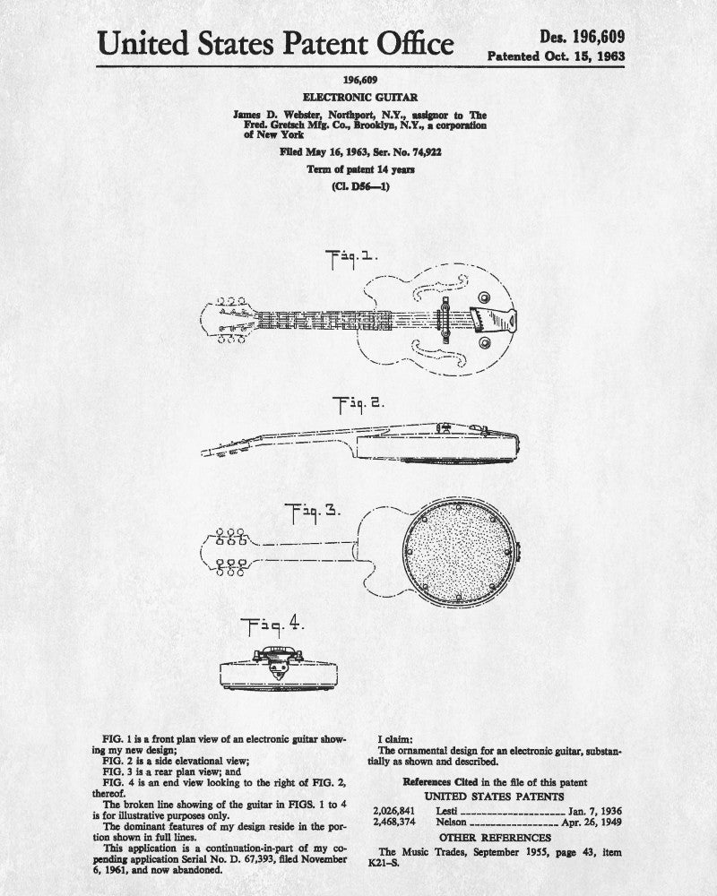 Guitar Poster Musical Instrument Patent Print Music Decor