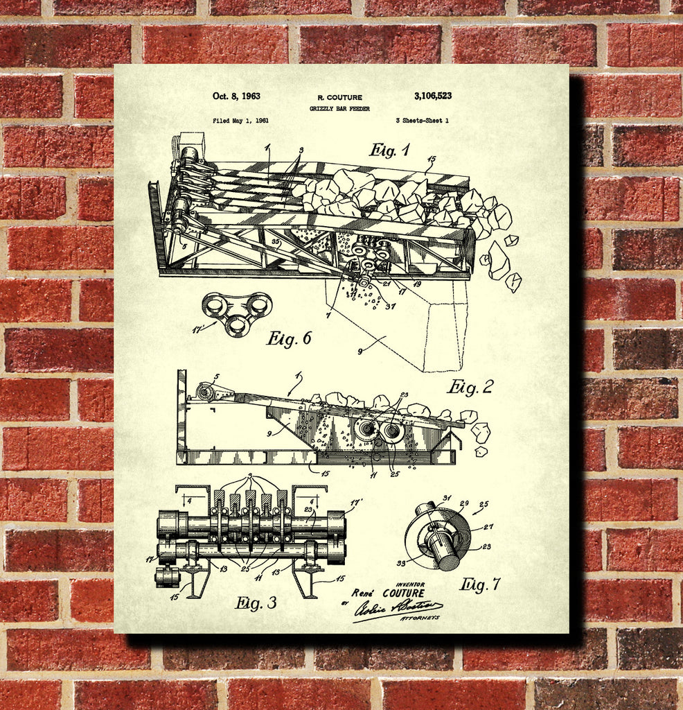 Rock Plant Grizzly Bars Patent Print Gold Rush Mining Poster