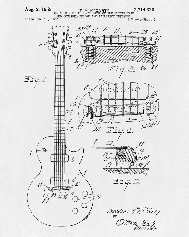 Guitar Patent Print Musical Instrument Blueprint Music Poster - OnTrendAndFab