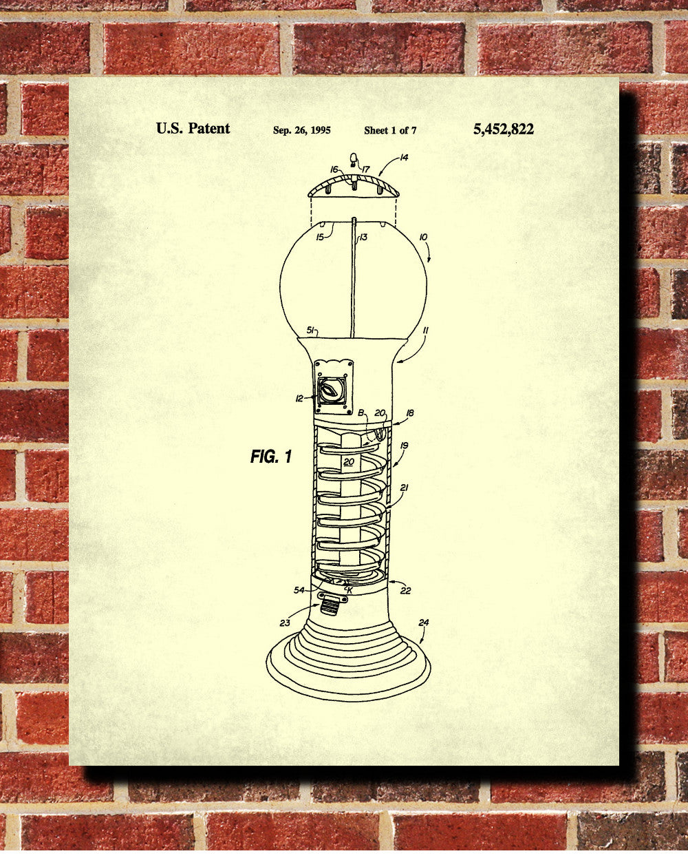 Gumball Patent Print Vending Machine Blueprint Poster - OnTrendAndFab