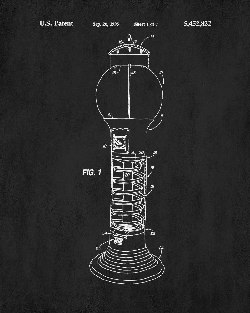 Gumball Patent Print Vending Machine Blueprint Poster - OnTrendAndFab