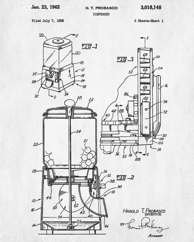 Gumball Patent Print Vending Machine Blueprint Man Cave Poster - OnTrendAndFab