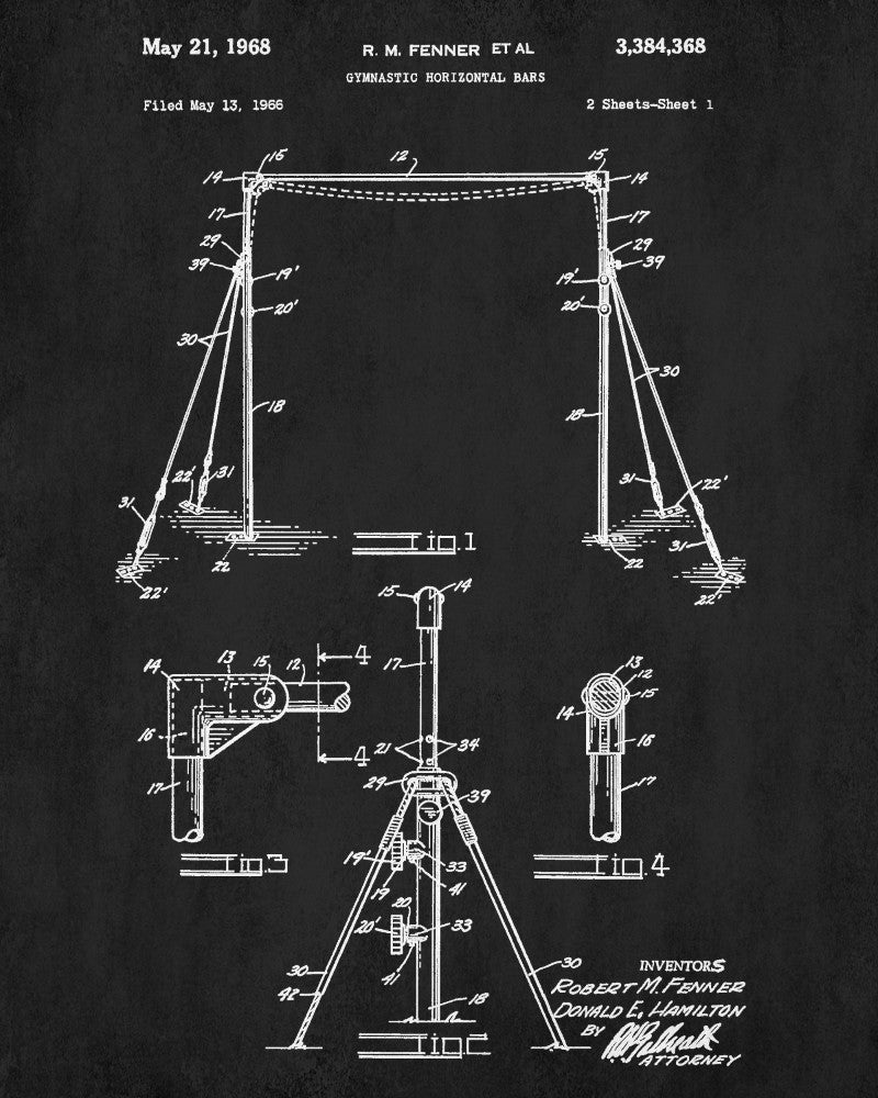 Gymnastics Bars Patent Print Gym Blueprint Gymnast Poster