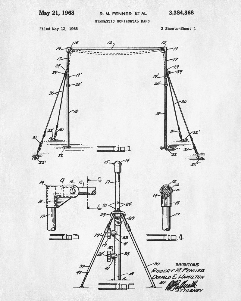 Gymnastics Bars Patent Print Gym Blueprint Gymnast Poster