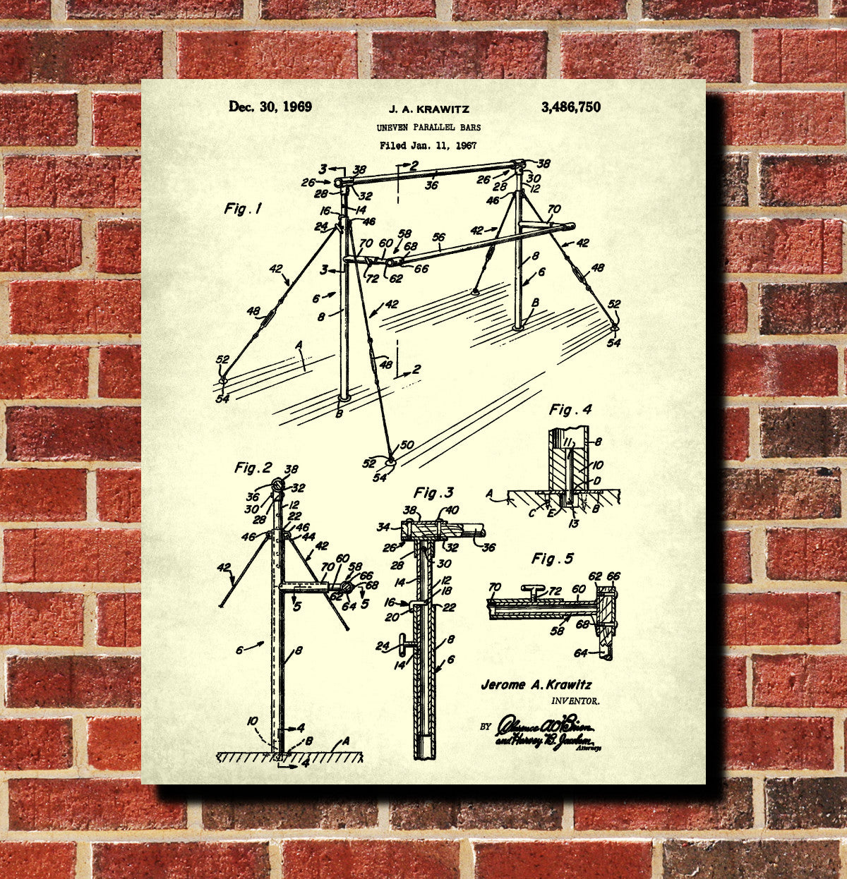 Gymnastics Bars Patent Print Gym Blueprint Gymnast Poster