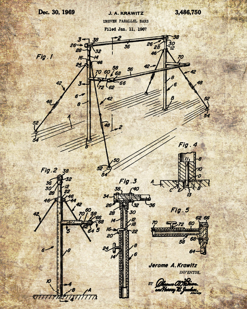 Gymnastics Bars Patent Print Gym Blueprint Gymnast Poster