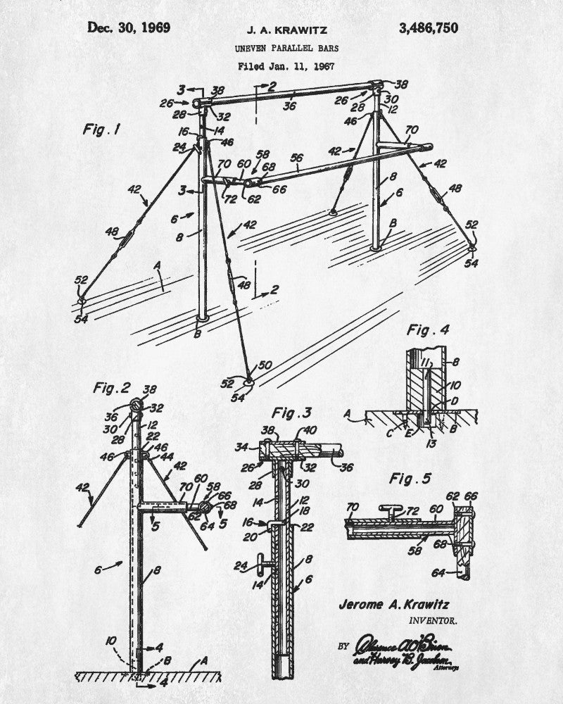 Gymnastics Bars Patent Print Gym Blueprint Gymnast Poster