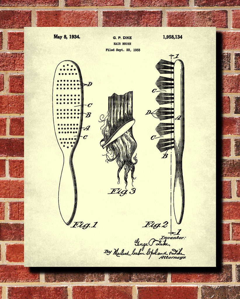 Hair Brush Patent Print Hairdressing Blueprint Salon Poster - OnTrendAndFab