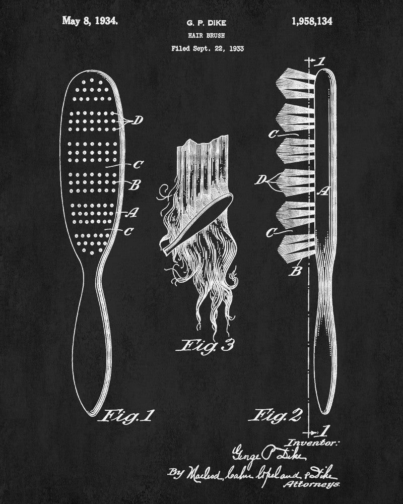 Hair Brush Patent Print Hairdressing Blueprint Salon Poster - OnTrendAndFab