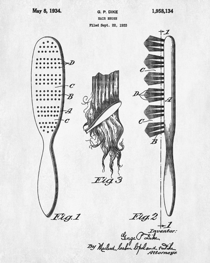 Hair Brush Patent Print Hairdressing Blueprint Salon Poster - OnTrendAndFab