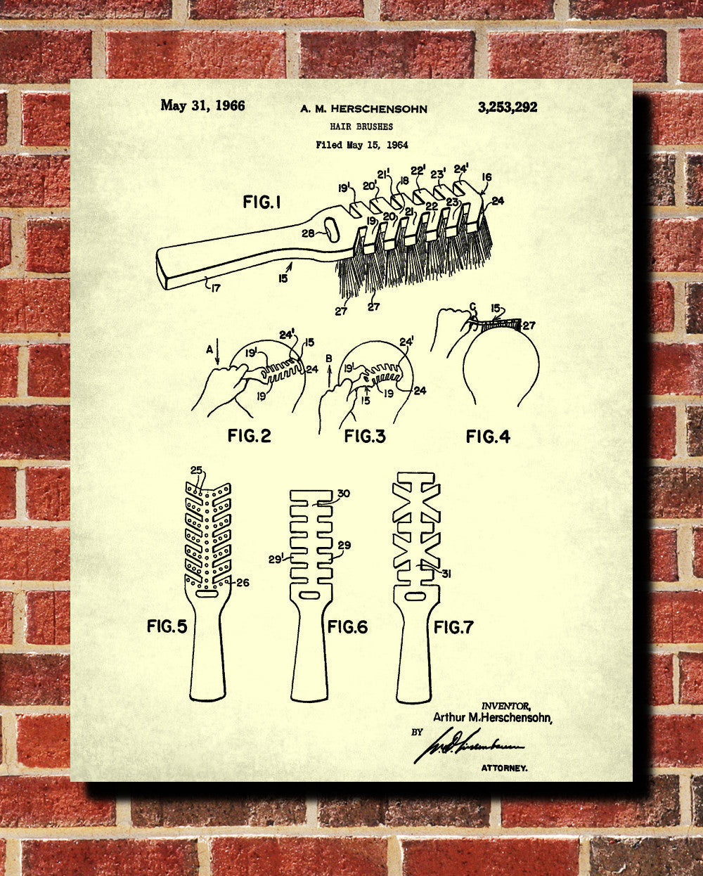 Hair Brush Patent Print Salon Poster Hairdressing Blueprint - OnTrendAndFab
