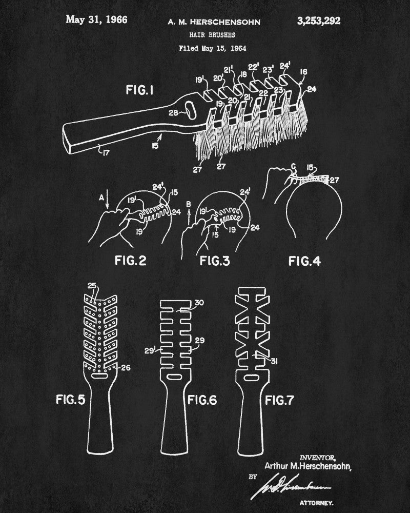 Hair Brush Patent Print Salon Poster Hairdressing Blueprint - OnTrendAndFab