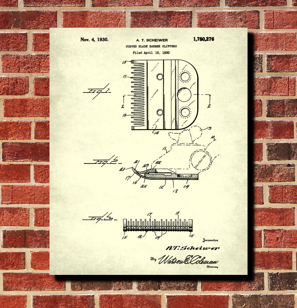 Hair Clipper Blade Patent Print Hairdressing Wall Art Barber Poster