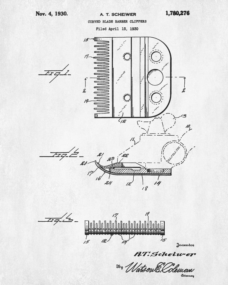 Hair Clipper Blade Patent Print Hairdressing Wall Art Barber Poster