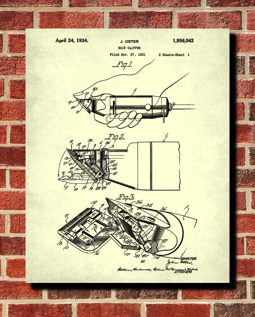 Barbershop Patent Print Hair Clippers Wall Art Poster - OnTrendAndFab