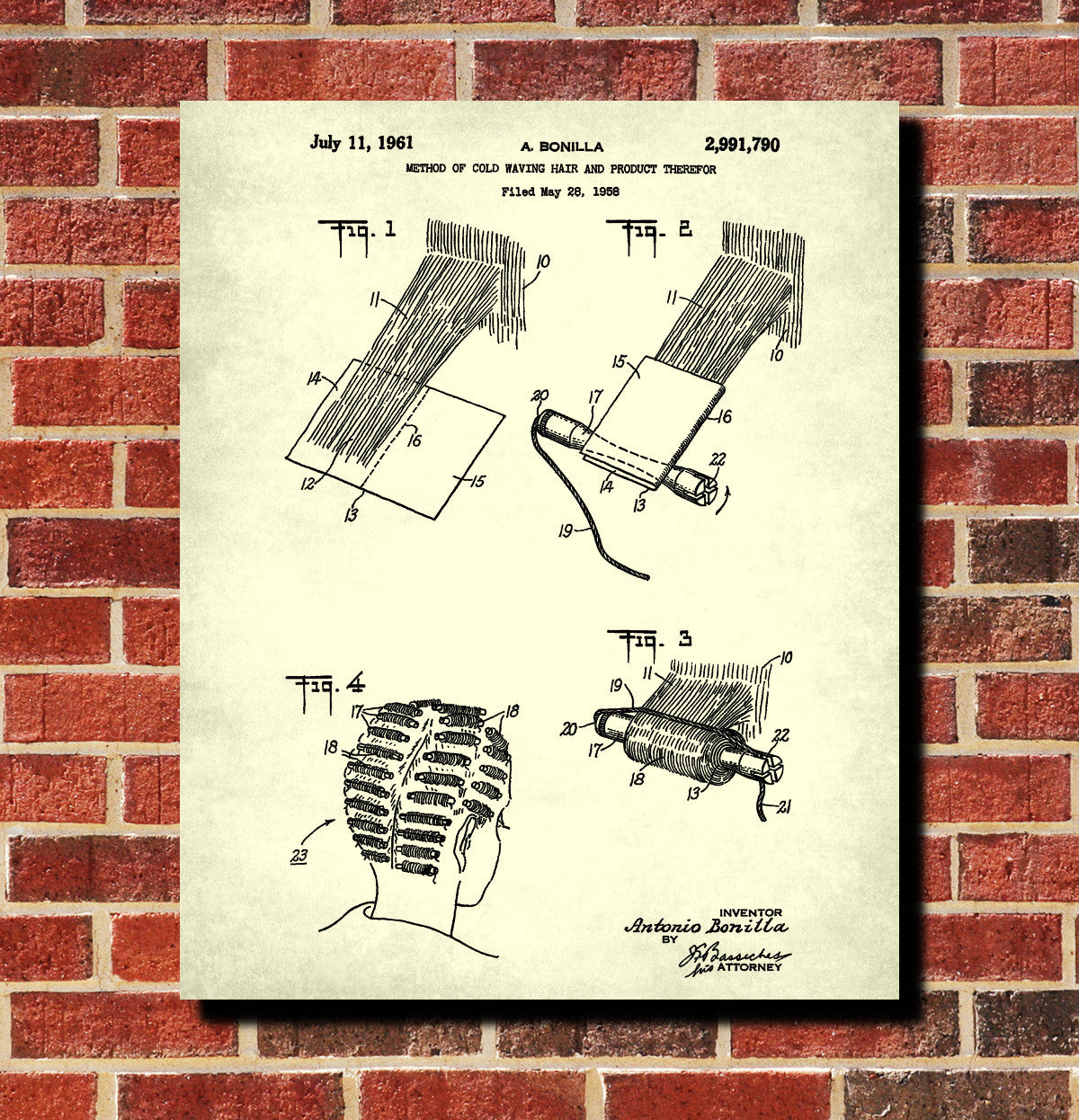 Hair Cold Waving Patent Print Salon Poster Hairdressing Blueprint