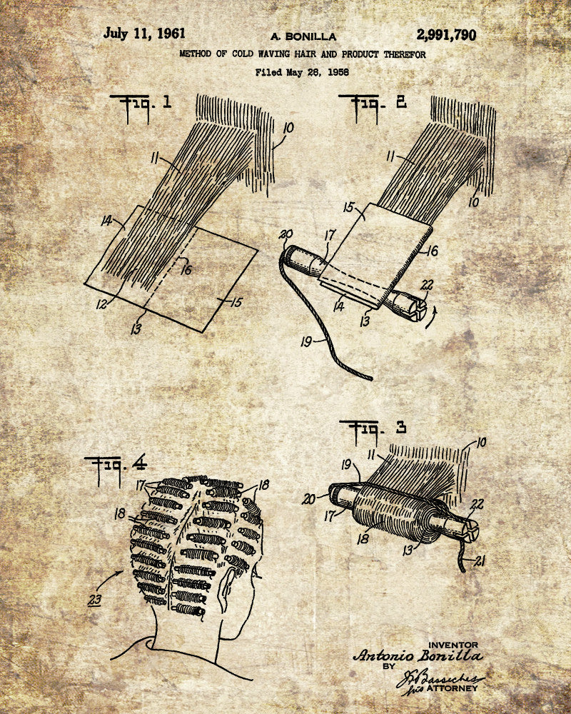Hair Cold Waving Patent Print Salon Poster Hairdressing Blueprint