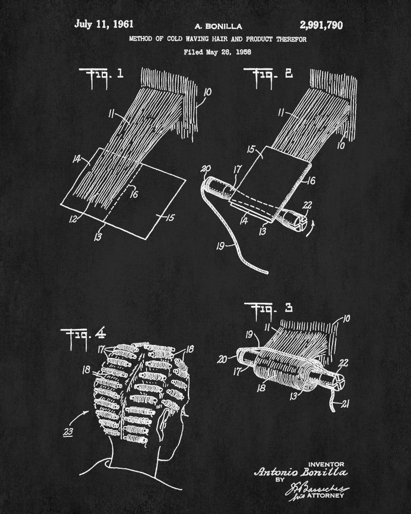 Hair Cold Waving Patent Print Salon Poster Hairdressing Blueprint