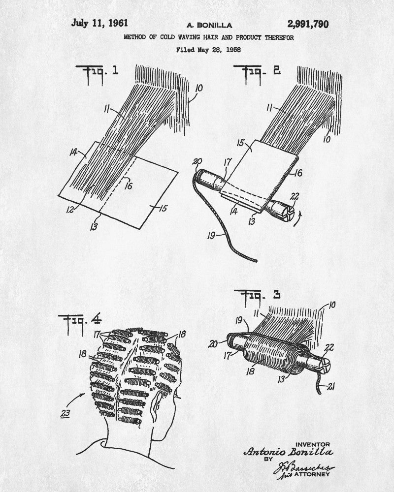 Hair Cold Waving Patent Print Salon Poster Hairdressing Blueprint