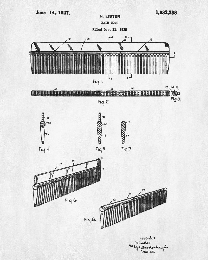 Hair Comb Patent Print Hairdressing Wall Art Barber Poster