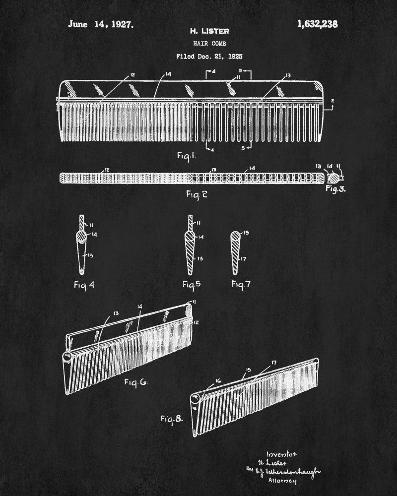 Hair Comb Patent Print Hairdressing Wall Art Barber Poster