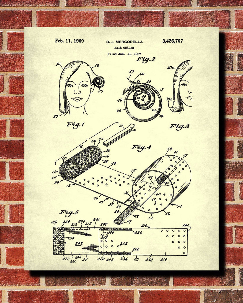 Hair Curlers Patent Print Hairdressing Blueprint Salon Poster - OnTrendAndFab