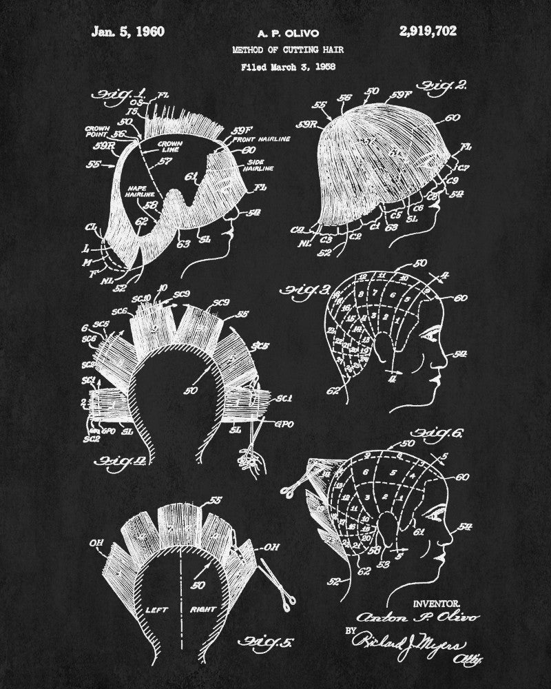 Hair Cutting Patent Print Salon Poster Hairdressing Blueprint