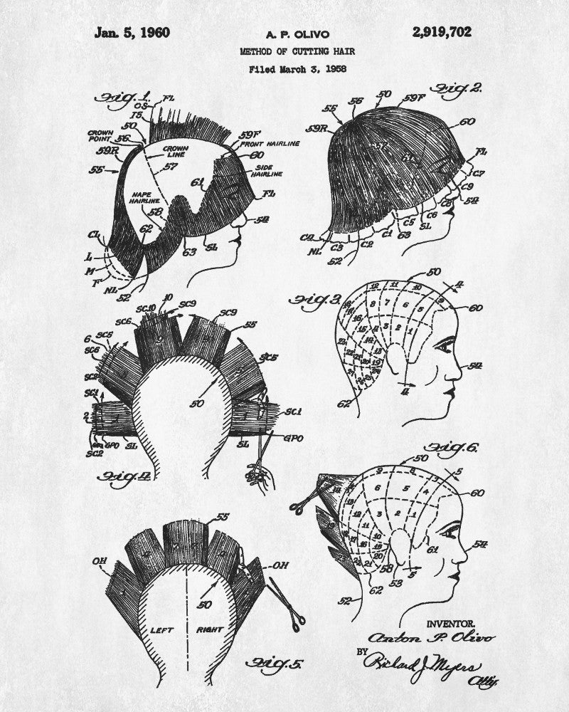 Hair Cutting Patent Print Salon Poster Hairdressing Blueprint