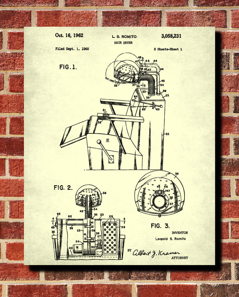 Hair Dryer Patent Print Salon Poster Hairdressing Blueprint - OnTrendAndFab