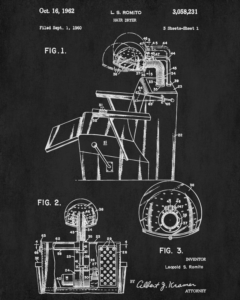 Hair Dryer Patent Print Salon Poster Hairdressing Blueprint - OnTrendAndFab