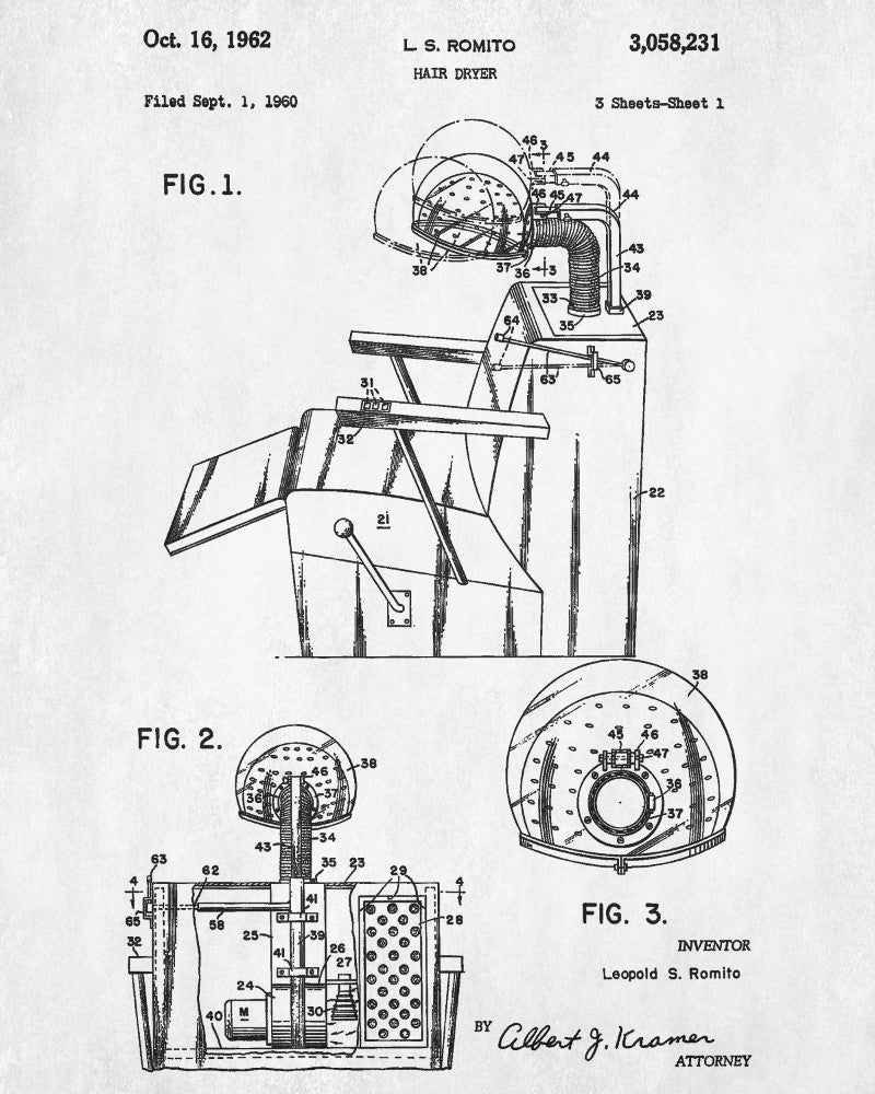 Hair Dryer Patent Print Salon Poster Hairdressing Blueprint - OnTrendAndFab