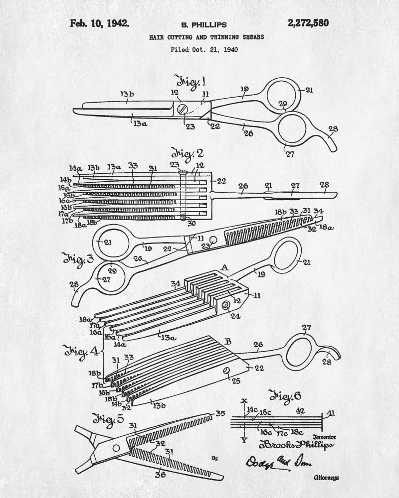 Hair Thinning Scissors Patent Print Hairdressing Wall Art Barber Poster
