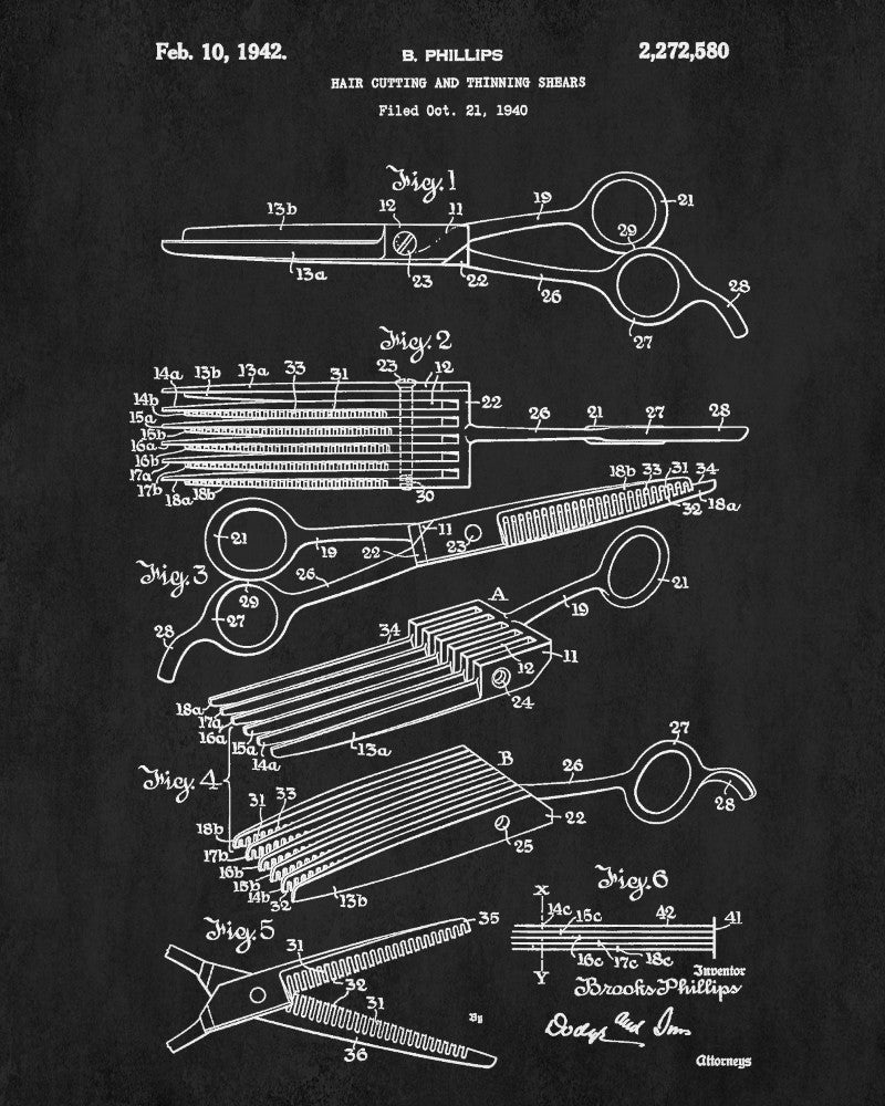 Hair Thinning Scissors Patent Print Hairdressing Wall Art Barber Poster