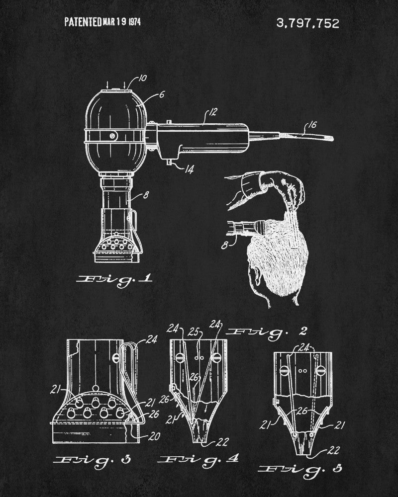 Hair Dryer Patent Print Salon Poster Hairdressing Blueprint