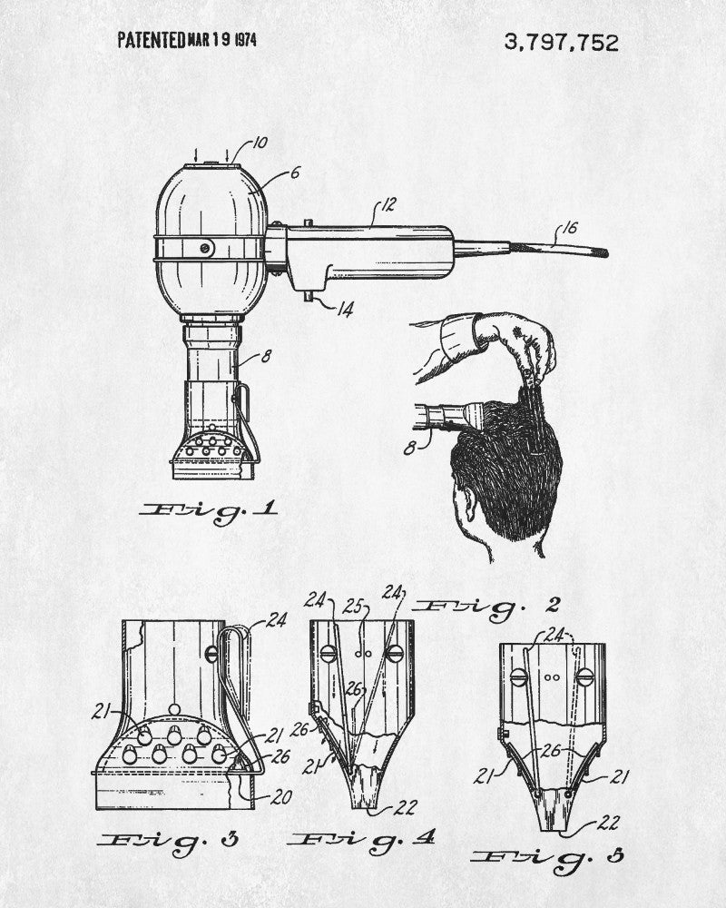 Hair Dryer Patent Print Salon Poster Hairdressing Blueprint