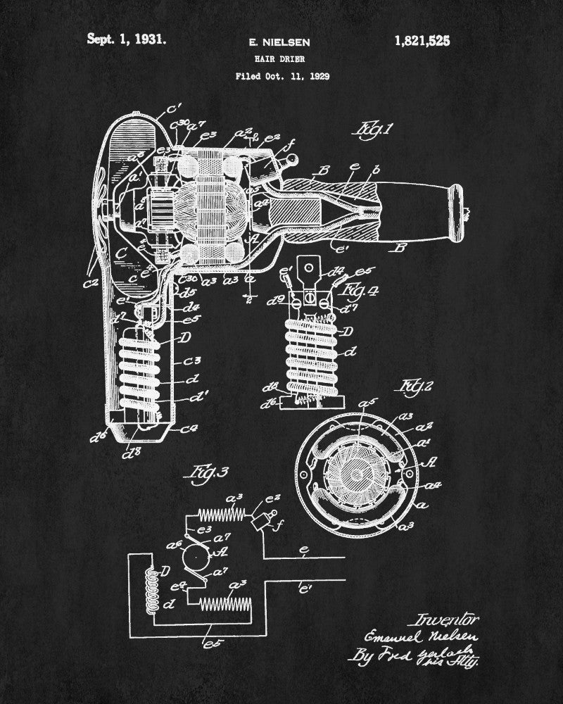 Hair Dryer Patent Print Hairdressing Blueprint Salon Poster - OnTrendAndFab