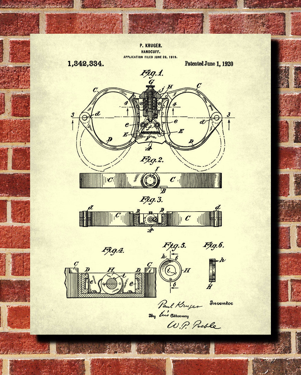 Handcuffs Patent Print Police Blueprint Law Enforcement Poster - OnTrendAndFab