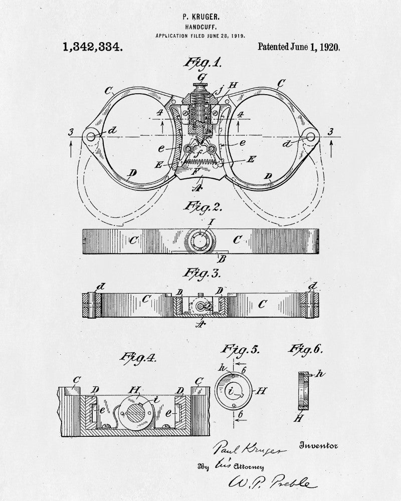 Handcuffs Patent Print Police Blueprint Law Enforcement Poster - OnTrendAndFab