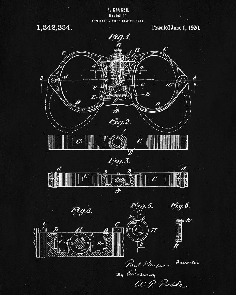 Handcuffs Patent Print Police Blueprint Law Enforcement Poster - OnTrendAndFab