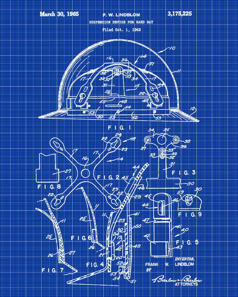 Hard Hat Patent Print Safety Equipment Blueprint Workshop Poster