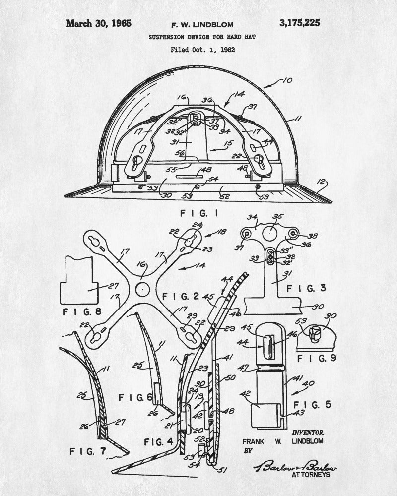 Hard Hat Patent Print Safety Equipment Blueprint Workshop Poster